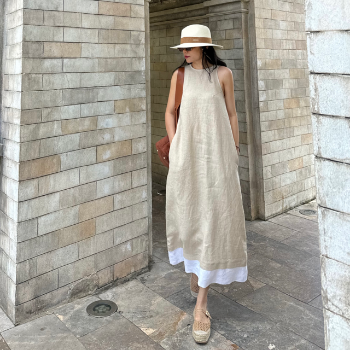 Dress Woman Wholesale Button Sleeveless Maxi Dresses 100% Linen Summer Collarless Women Maxi Linen Long Loose Dress From Vietnam 2