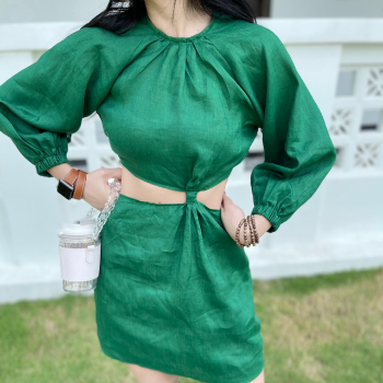 Dress Woman Wholesale Good Price Casual Women's Linen Back Button Cut Out Dress Sexy Dress For Women High Quality From Vietnam 6