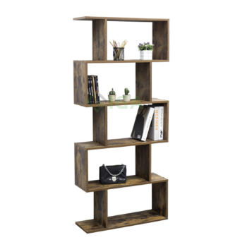 S-shaped Vertical Bookshelf in Burnished Wood Color - GP191.08 1