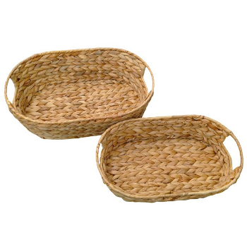 Good Quality Set Of 2 Oval Water Hyacinth Trays With Cut-Out Handles On Both Sides Handmade Put On Flat Surface Modern Water 4