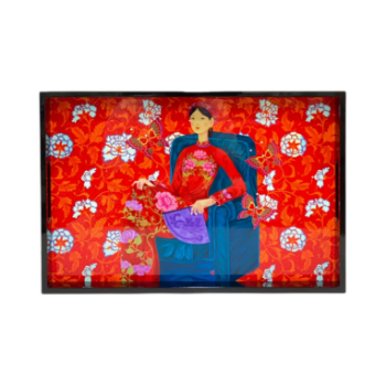 Lacquer Tray Asian High Glossy Finish Woman With Fan In Red Ao Dai Art 45x30cm Halinhthu Casa From Vietnam Manufacturer 7