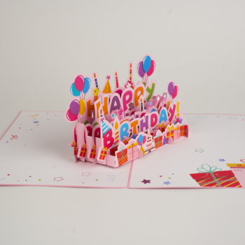 Greeting Birthday Card Pop Up Pink Best Choice Unique Design High Quality Offset Printing Customized 5