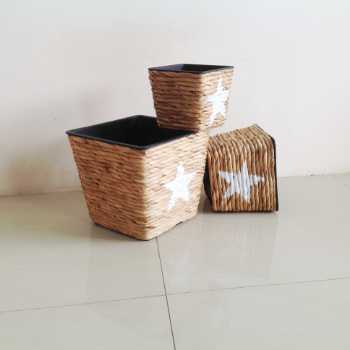 Good Price Set Of 4 White Star Water Hyacinth Plant Pots Pp Pots Lining Twisted Weaving And Natural Color Home Or Garder 5