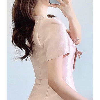 2023 New Elegant Pink Dress: Summer Luxury Short Sleeve Polo T-shirt Dress with Slim Waist and Bubble Sleeve, Designed by Vietnam 5