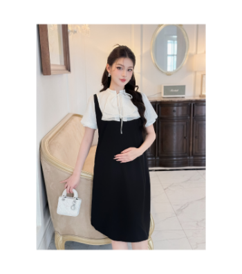 Elegant Office Style Maternity Dress With Ruffled Neck Design V987 Cheap Price Breathable Sweat-Absorbent Good Absorbency 1