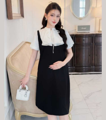 Elegant Office Style Maternity Dress With Ruffled Neck Design V987 Cheap Price Breathable Sweat-Absorbent Good Absorbency 7