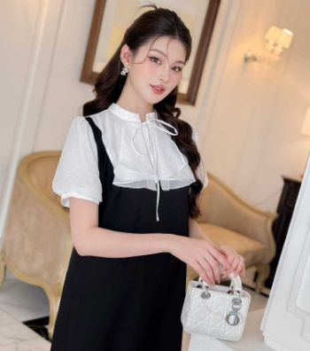 Elegant Office Style Maternity Dress With Ruffled Neck Design V987 Cheap Price Breathable Sweat-Absorbent Good Absorbency 3