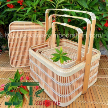 Environmentally Bamboo Handmade Picnic Basket wicker handwoven Bamboo Storage Basket With Lid Organizing Folding Picnic Basket 6