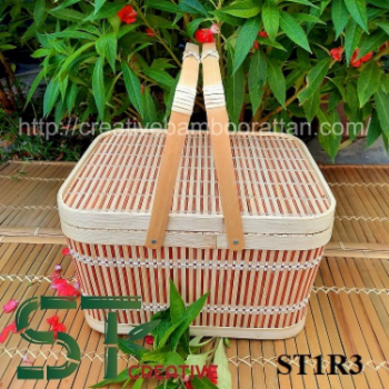 Environmentally Bamboo Handmade Picnic Basket wicker handwoven Bamboo Storage Basket With Lid Organizing Folding Picnic Basket 3