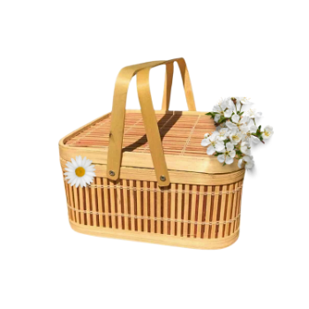 Environmentally Bamboo Handmade Picnic Basket wicker handwoven Bamboo Storage Basket With Lid Organizing Folding Picnic Basket 1