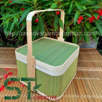 Environmentally Bamboo Handmade Picnic Basket wicker handwoven Bamboo Storage Basket With Lid Organizing Folding Picnic Basket 5