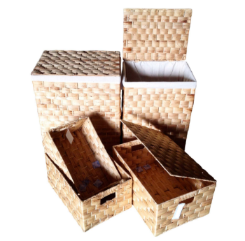 Good Quality Set Of 5 Hampers Include 2 Hampers 2 Baskets And 1 Box Fabric Lining Hampers Eco-Friendly Laundry And Storage 6