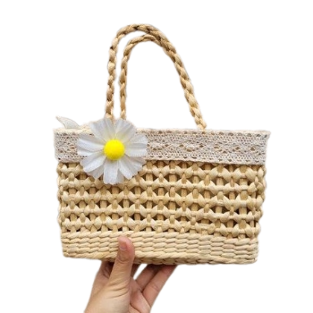 Water Hyacinth Bag Top Seller Rattan Bag Door Gift For Holiday Decoration Classic Style Light Brown Color Made In Vietnam 4