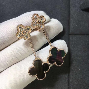 Magic Earrings 18k Pink Gold set with 2 motifs of Mother of pearl and Diamonds VGEMS Ready To Export From Vietnam Manufacturer 3