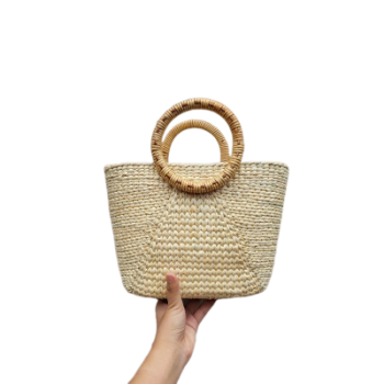 Water Hyacinth Bag Top Seller Bamboo Woven Bag For Holiday Decoration Classic Style Light Brown Color Vietnam Manufacturer 7