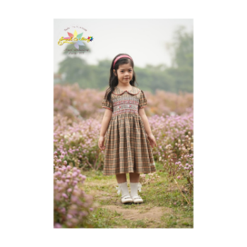 Western Brown Plaid Smock Dress For Baby Girl Fast Delivery Top Favorite Product Birthday Dress Fancy Pattern 5