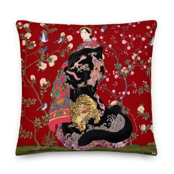 Printed Cushion Cover Powerful Queen In Dragon And Tiger Robe In Black 45x45cm Halinhthu Casa 100% Polyester From Vietnam 1