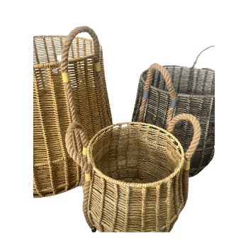 Set Of 3 Round Curved Straps Storage Baskets High Quality Binh An Thinh Handicraft OEM ODM Service Made In Vietnam 3