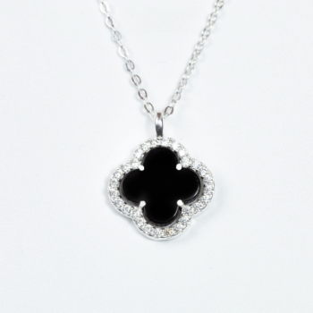 Fashion 925 Sterling Silver Black 4 Leaf Clover CZ Stone Pendant Link Chain Woman Necklaces Best Price Direct From Factory 2