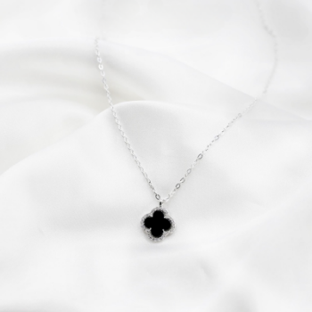 Fashion 925 Sterling Silver Black 4 Leaf Clover CZ Stone Pendant Link Chain Woman Necklaces Best Price Direct From Factory 1