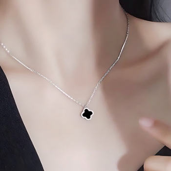 Fashion 925 Sterling Silver Black 4 Leaf Clover CZ Stone Pendant Link Chain Woman Necklaces Best Price Direct From Factory 5