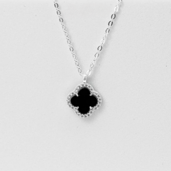 Fashion 925 Sterling Silver Black 4 Leaf Clover CZ Stone Pendant Link Chain Woman Necklaces Best Price Direct From Factory 3