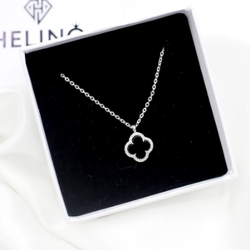 Fashion 925 Sterling Silver Black 4 Leaf Clover CZ Stone Pendant Link Chain Woman Necklaces Best Price Direct From Factory 4