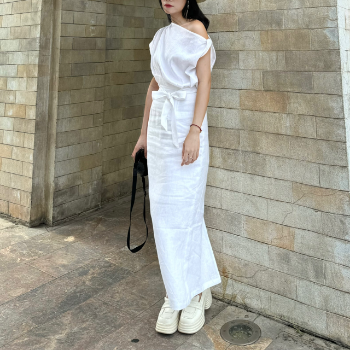 Fast Delivery Dress For Women Wholesale OEM ODM Good Price Off Shoulder Midi Dress Women 100% Linen Fashionable From Vietnam 3