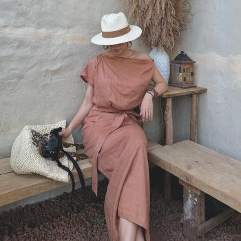 Fast Delivery Dress For Women Wholesale OEM ODM Good Price Off Shoulder Midi Dress Women 100% Linen Fashionable From Vietnam 4