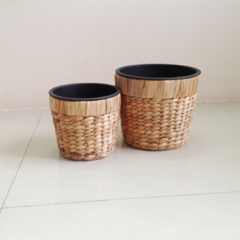 Good Quality Set Of 4 Rice Nut Weaving Water Hyacinth Plant Pots Pp Pots Lining Double Flat Rims Natural Color Rice Nut Weave 5