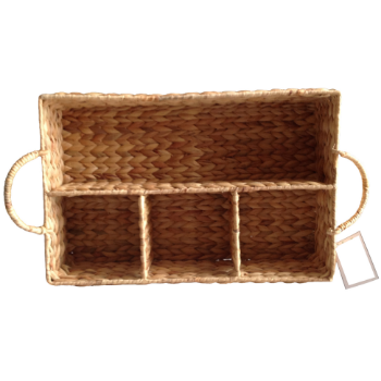 Good Price Natural Water Hyacinth Divided Baskets Fishbone Weaving Home Kitchen Or Office Organization Stocked Folding Handles 2