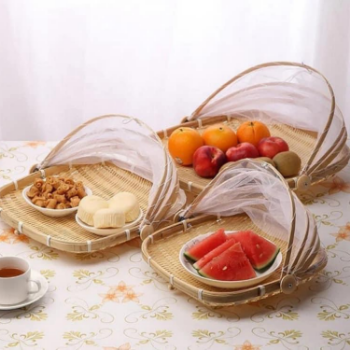 Food Storage With Cover Net Tray With Mesh Gauze Cover For Vegetable Fruit Bread Anti Mosquito Bugs Flies  Bamboo Basket Net 4