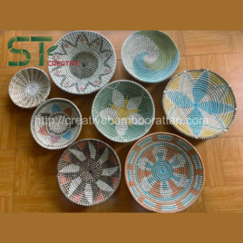 Good Price Round Wall Hanging Seagrass Bamboo Basket Decor Handmade in Vietnam Using For Home And Hotel Living Rooms 3