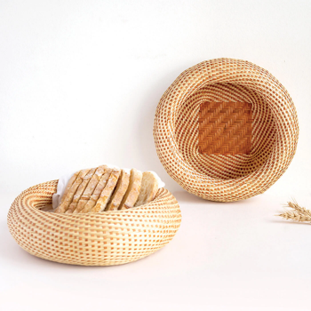 Hand woven bamboo basket tray for holding bread and fruit, objects. Fashionable design, exquisite and durable
