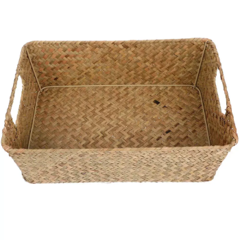Hand-woven baskets square made of rattan, bamboo, water hyacinth, seagrass for bread, fruit, fashion items, table decoration