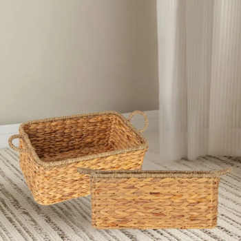 Handmade Rectangle Natural Water Hyacinth Storage Basket With Handles Functional Versatile Storage Eco Friendly  +84976578835
