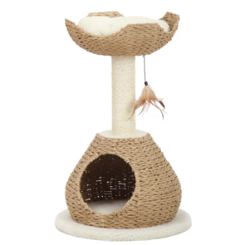 Handwoven Cat Tree with Beds and Feather Toy Pet accessories made from natural materials and stylish home decoration, Wholesale.