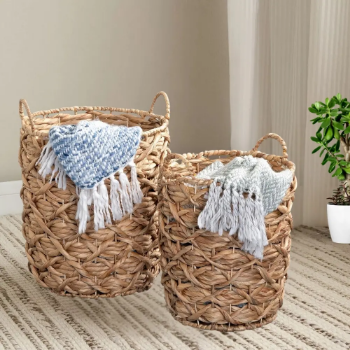 Handwoven Water Hyacinth Basket with Strong Handles Durable Ideal for Planter Cover Flower Arrangement Storage for Clothes