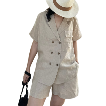 High Quality 100% Linen Fashion Set For Women Casual 2 Pieces Blazer And Short Pants Linen Washable Made In Vietnam Manufacturer 8