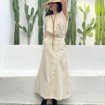 High Quality Asymmetrical Buttoned Linen Skirt Woman Skirts For Wholesale Good Price Customized Packaging Vietnam Manufacturer 3