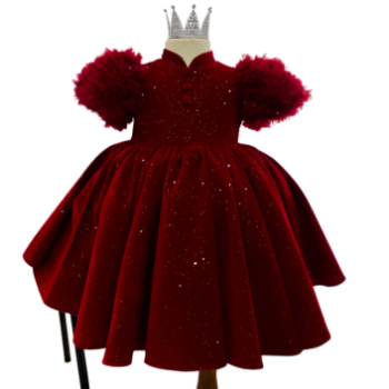 High Quality Baby Girls Winter Autumn Princess Dress Velvet Ruffled Sleeves OEM ODM Made Vietnam Chinese Style Tulle 12 Years+