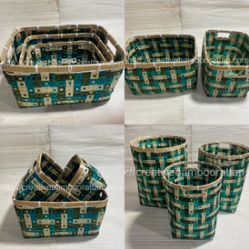 High Quality Eco Friendly Bamboo Storage Basket Set Hand Woven Storage Box Woven Basket Container Multi Color Wholesale 1