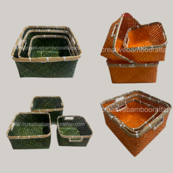 High Quality Eco Friendly Bamboo Storage Basket Set Hand Woven Storage Box Woven Basket Container Multi Color Wholesale 6