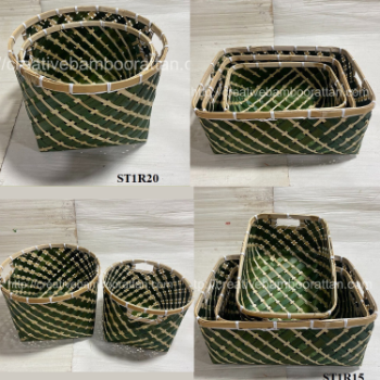 High Quality Eco Friendly Bamboo Storage Basket Set Hand Woven Storage Box Woven Basket Container Multi Color Wholesale 3