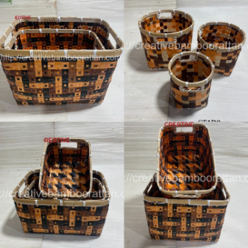 High Quality Eco Friendly Bamboo Storage Basket Set Hand Woven Storage Box Woven Basket Container Multi Color Wholesale 2