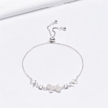 High Quality Low Price Fine Jewelry 925 Sterling Silver Box Chain Bow Tie Cubic Zirconia Detachable Fine Bracelets OEM ODM 1