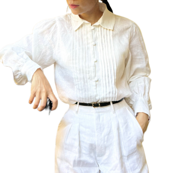 High Quality Shirts For Women Washable Women's 100% Linen Shirt Puff Sleeve Pleated Shirt Factory Price OEM ODM From Vietnam