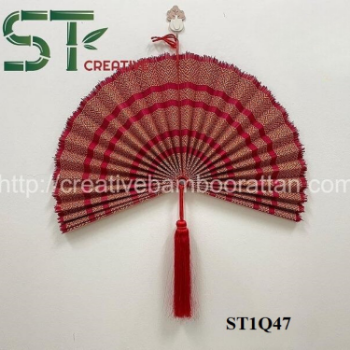 Large Traditional Style Bamboo Fan Headboard with Tassel Oriental Wall Decor Rustic Pediments Home Decorative Fan 2