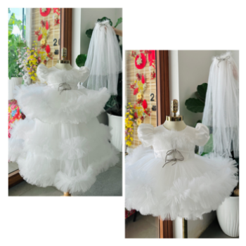 Long Dress Bridal Gown with Detachable Long Train Girl's Clothing Girls Dresses Princess High Quality Factory Price OEM ODM Service Made In Vietnam