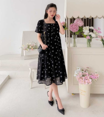 Maternity Dress Black Floral V1030 Good Price  Breathable Sweat-Absorbent Casual Wear Good Absorbency Custom Design  Bulk 3